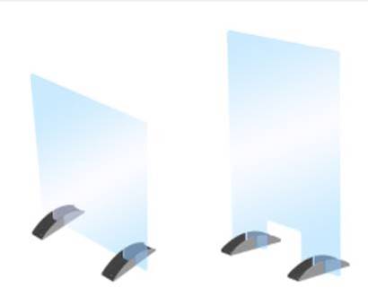Acrylic protective barrier designs offered in two different sizes.